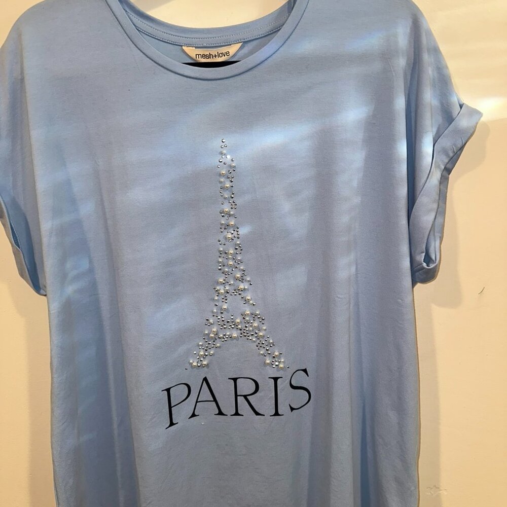 Mesh+Love Light Blue Paris Design Shirt Size 2X